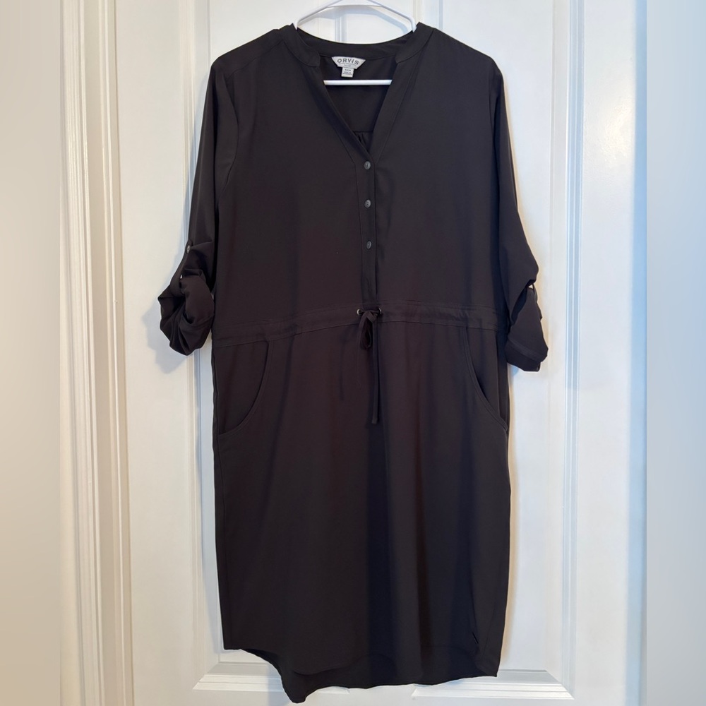 Orvis - Women’s Classic Black Midi Dress.  Size S.  Pockets, Poly/Spandex